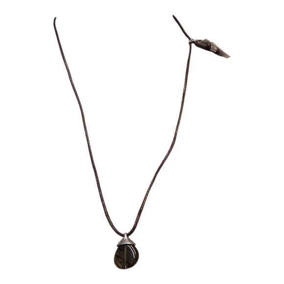 NWT J. Jill Brown Leather Cord Stone Pendant Necklace - Picture 2 of 5